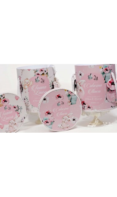 Trusou cu fluturi si flori ideal pentru un botez primavara Pink Spring 31